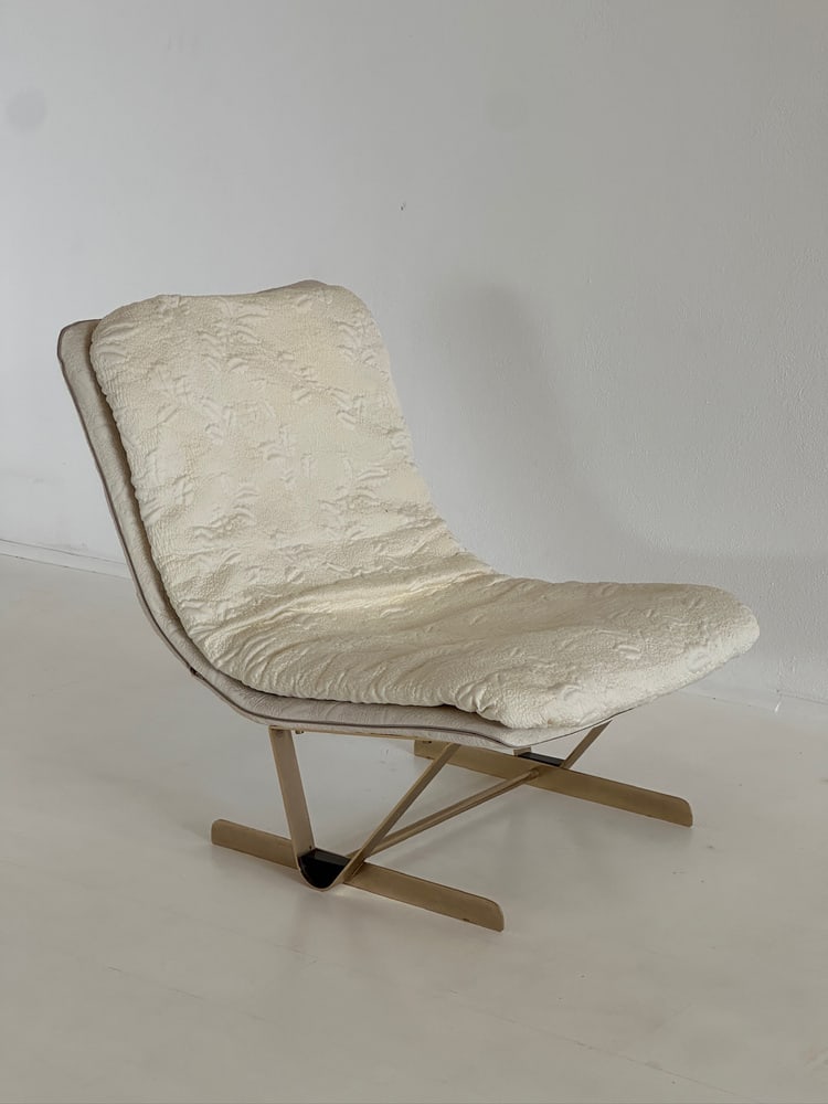 Set of Lounge Chair with Fabric Ottoman, 1980s - 2