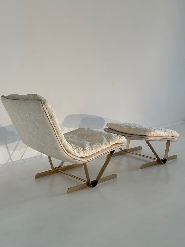 Set of Lounge Chair with Fabric Ottoman, 1980s - 3