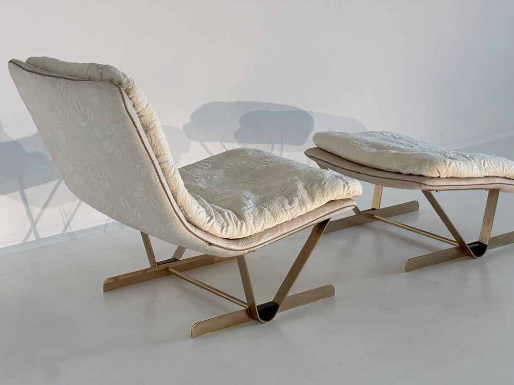 Set of Lounge Chair with Fabric Ottoman, 1980s - 7