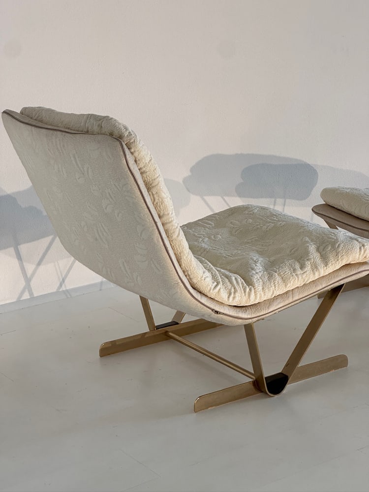 Set of Lounge Chair with Fabric Ottoman, 1980s - 8
