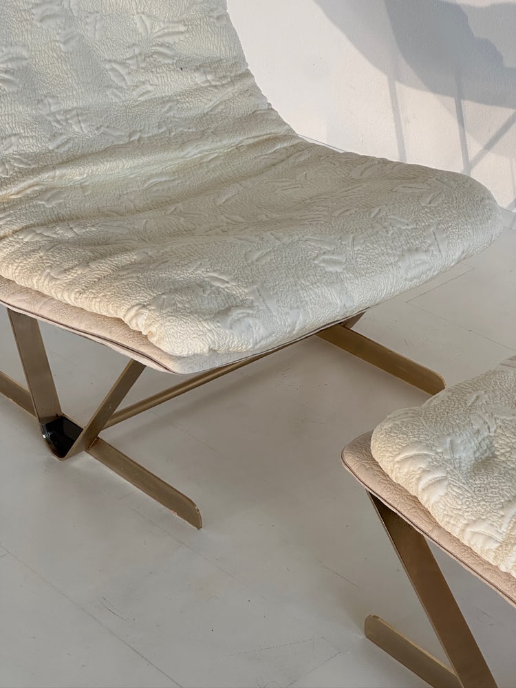 Set of Lounge Chair with Fabric Ottoman, 1980s - 9