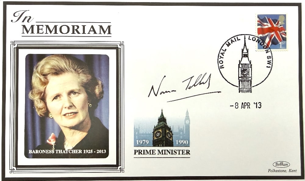 Norman Tebbit Hand Signed 'Margaret Thatcher, In Memorium' Benham First Day Cover FDC Postmarked 8th