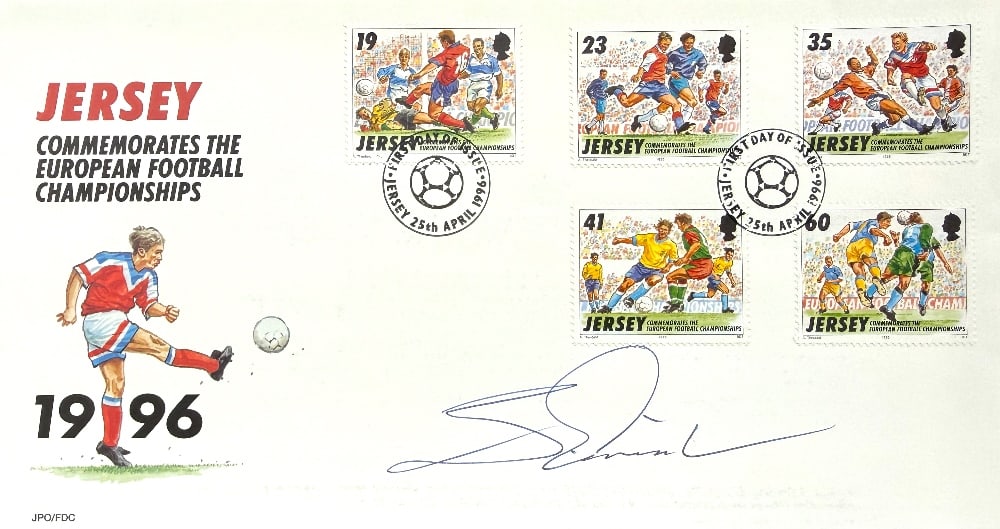 Sven-Goran Eriksson Hand Signed 'Jersey Commemorates The Euros' First Day Cover FDC Postmarked: Sven-Goran Eriksson Hand Signed 'Jersey Commemorates The Euros' First Day Cover FDC Postmarked 25th April 1996