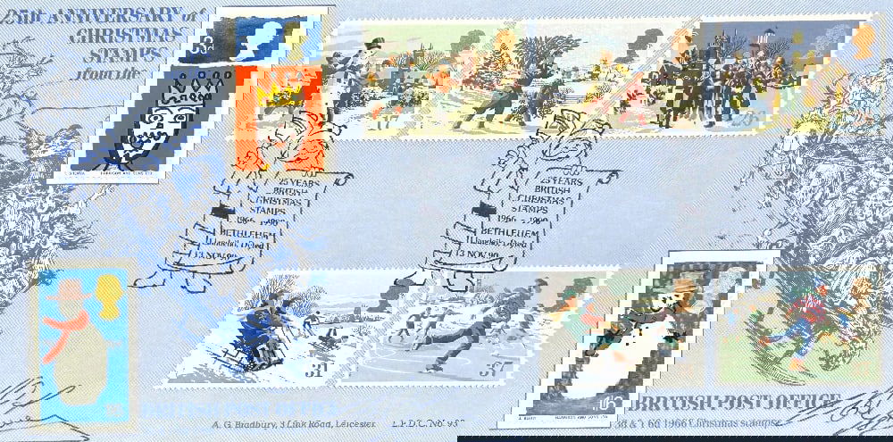 Noel Edmonds, Hand Signed 'Anniversary Of Christmas Stamps' First Day Cover FDC, Postmarked 13th: Noel Edmonds, Hand Signed 'Anniversary Of Christmas Stamps' First Day Cover FDC, Postmarked 13th November 1990, Limited Edition 18/110