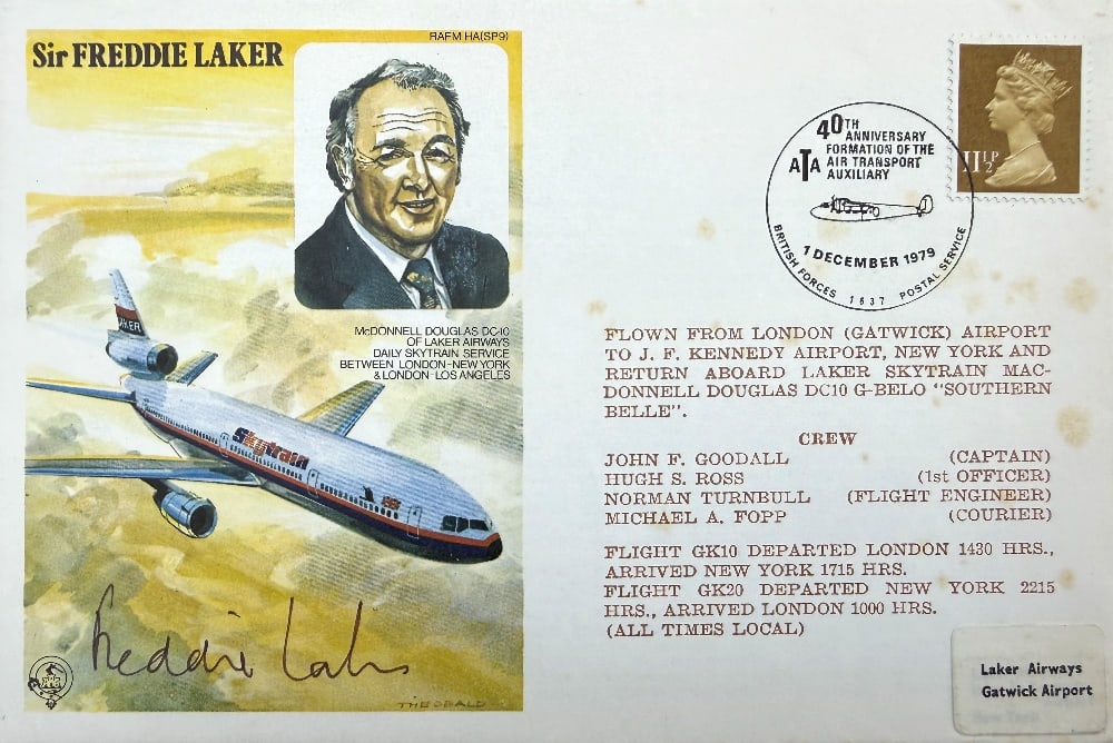 Sir Freddie Laker Hand Signed And Flown 'British Forces Flight Anniversary' First Day Cover FDC (1 of 2)