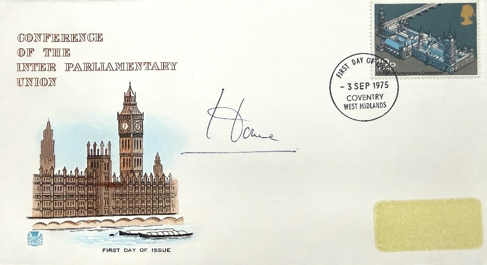 Alec Douglas-Home Hand Signed 'Conference Of The Inter Parliamentary Union' First Day Cover FDC.: Alec Douglas-Home Hand Signed 'Conference Of The Inter Parliamentary Union' First Day Cover FDC. Postmarked 3rd September 1975