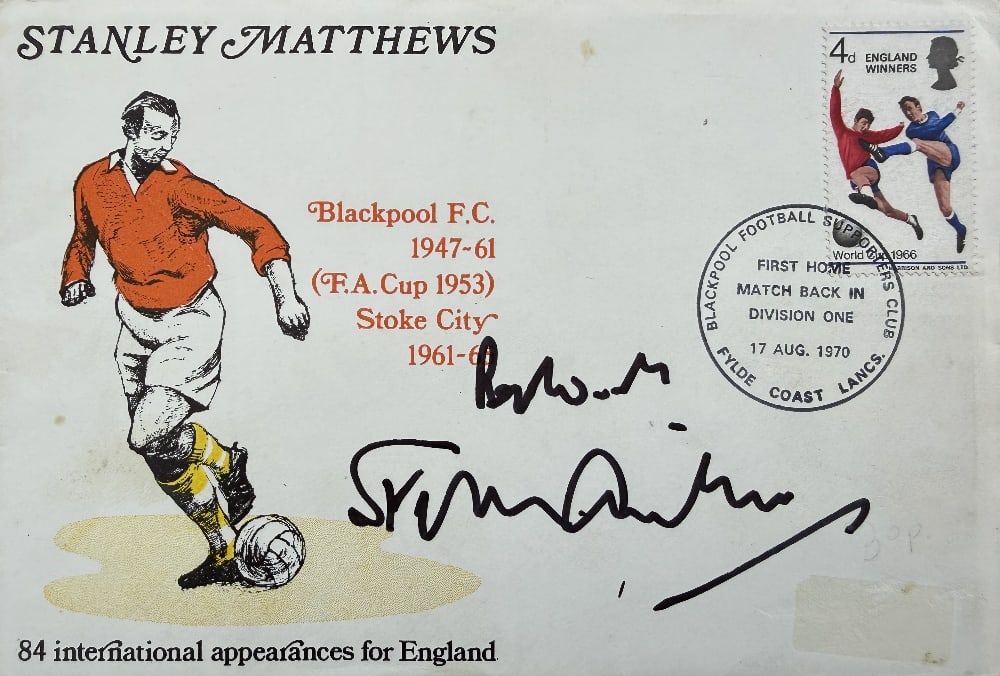 Stanley Matthews Hand Signed 'Blackpool FC' First Day Cover FDC Postmarked 17th August 1970: Stanley Matthews Hand Signed 'Blackpool FC' First Day Cover FDC Postmarked 17th August 1970