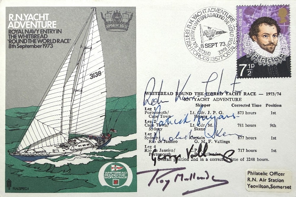 Robin-Knox Johnson And Crew Hand Signed 'Whitbread Round The World Yacht Race' First Day Cover FDC: Robin-Knox Johnson And Crew Hand Signed 'Whitbread Round The World Yacht Race' First Day Cover FDC Postmarked 8th September 1973