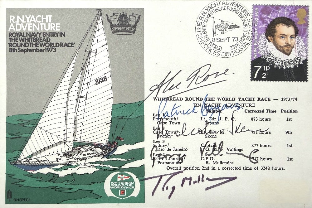 Alec Rose And Crew Hand Signed 'Whitbread Round The World Yacht Race' First Day Cover FDC Postmarked: Alec Rose And Crew Hand Signed 'Whitbread Round The World Yacht Race' First Day Cover FDC Postmarked 8th September 1973