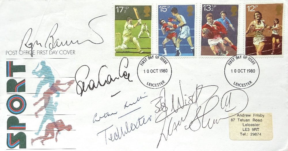 R. Bannister, Coe, Dexter, Bruno, Milton, Hand Signed 'Sport' First Day Cover FDC Postmarked 10th: R. Bannister, Coe, Dexter, Bruno, Milton, Hand Signed 'Sport' First Day Cover FDC Postmarked 10th October 1980