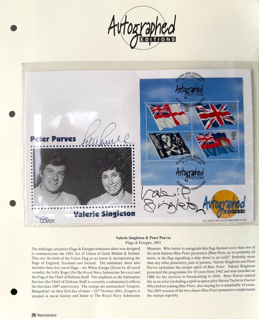 Peter Purves And Valerie Singleton Hand Signed 'Flags And Ensigns' Autographed Editions First Day (1 of 2)