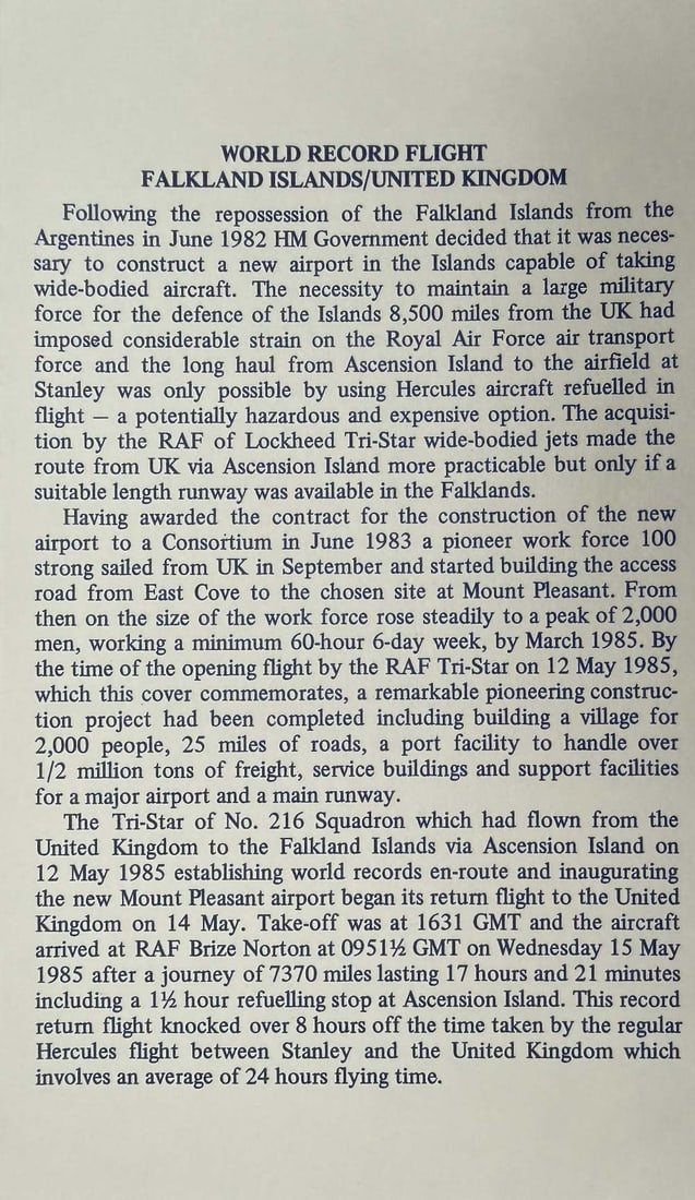 Multi-RAF Hand Signed And Flown 'Falkland Islands World Record' First Day Cover FDC Postmarked - 3