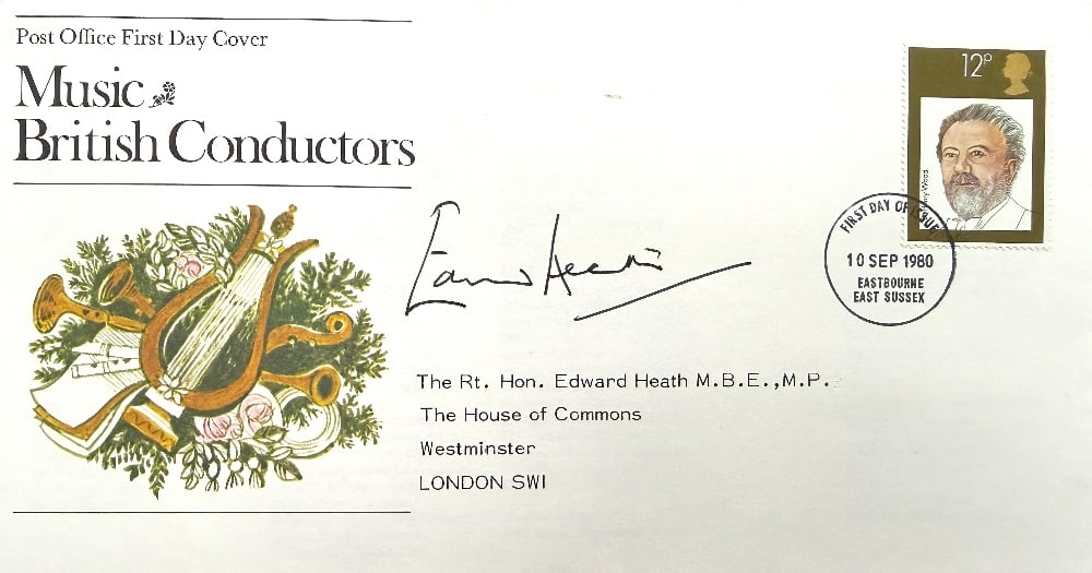 Edward Heath Hand Signed 'British Music Conductors' First Day Cover FDC. Postmarked 10th September: Edward Heath Hand Signed 'British Music Conductors' First Day Cover FDC. Postmarked 10th September 1980