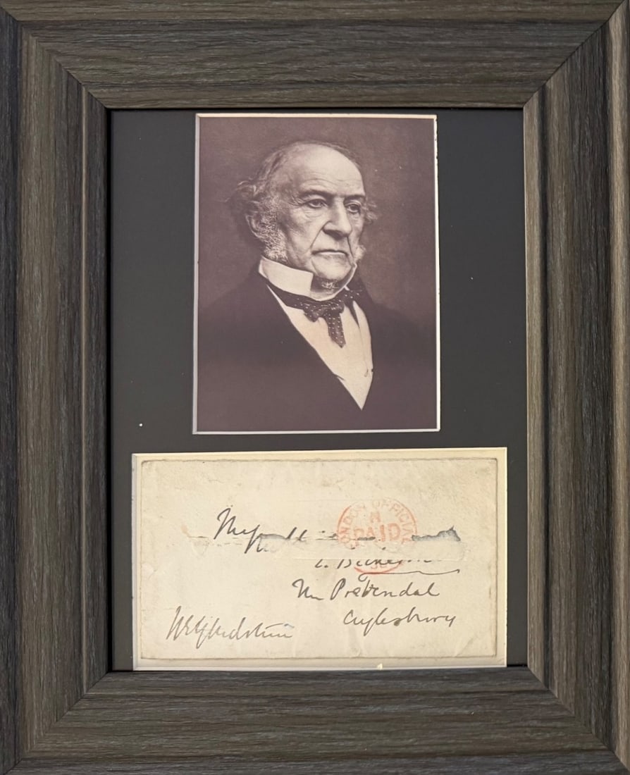 William Gladstone, Victorian Era Prime Minister, Framed 25cm x 20cm Hand Signed Envelope Circa. (1 of 3)