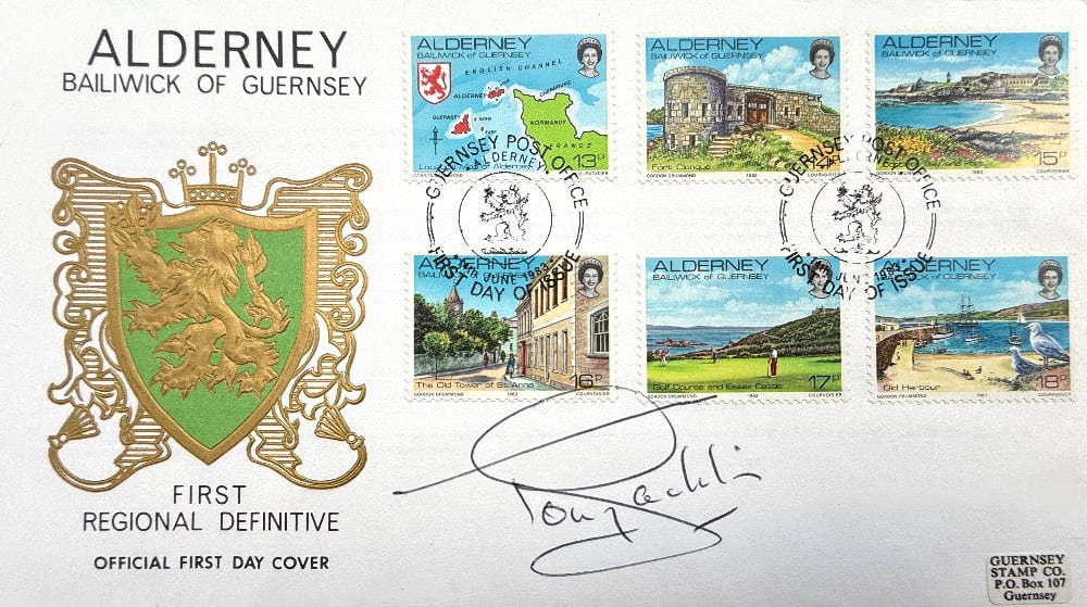 Tony Jacklin, Hand Signed 'Alderney, Guernsey' FDC First Day Cover, Postmarked 14th June 1983: Tony Jacklin, Hand Signed 'Alderney, Guernsey' FDC First Day Cover, Postmarked 14th June 1983