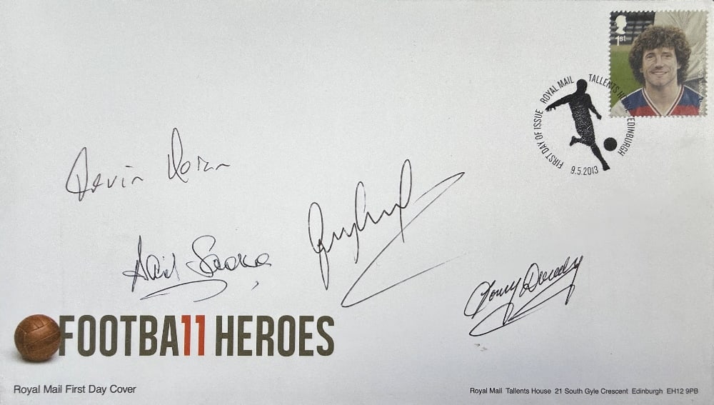 Lineker, Docherty, Moran, Sadler, Hand Signed 'Football Heroes' FDC First Day Cover, Postmarked: Lineker, Docherty, Moran, Sadler, Hand Signed 'Football Heroes' FDC First Day Cover, Postmarked 9th May, 2013