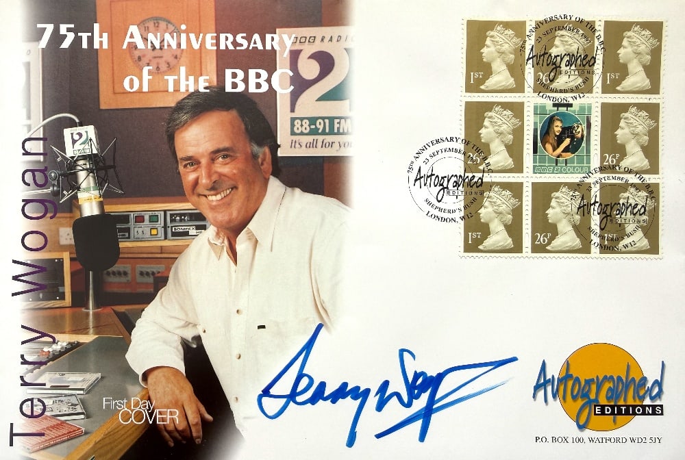 Terry Wogan Hand Signed 'BBC 75th Anniversary' Autographed Editions First Day Cover FDC Postmarked: Terry Wogan Hand Signed 'BBC 75th Anniversary' Autographed Editions First Day Cover FDC Postmarked 23rd September 1997