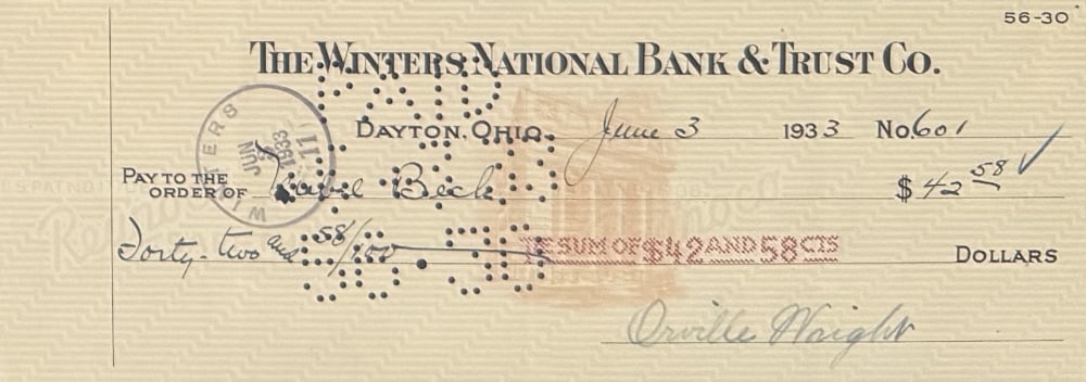 Orville Wright 'The Wright Brothers' Hand Signed Mounted, Framed 40cm x 30cm Cheque Presentation (1 of 3)