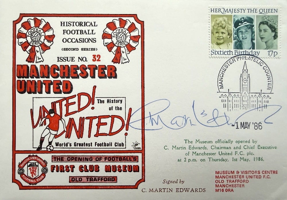 Martin Edwards, Hand Signed 'Manchester United' First Day Cover FDC Postmarked 1st ay 1986 Limited: Martin Edwards, Hand Signed 'Manchester United' First Day Cover FDC Postmarked 1st ay 1986 Limited Edition Number 101/254
