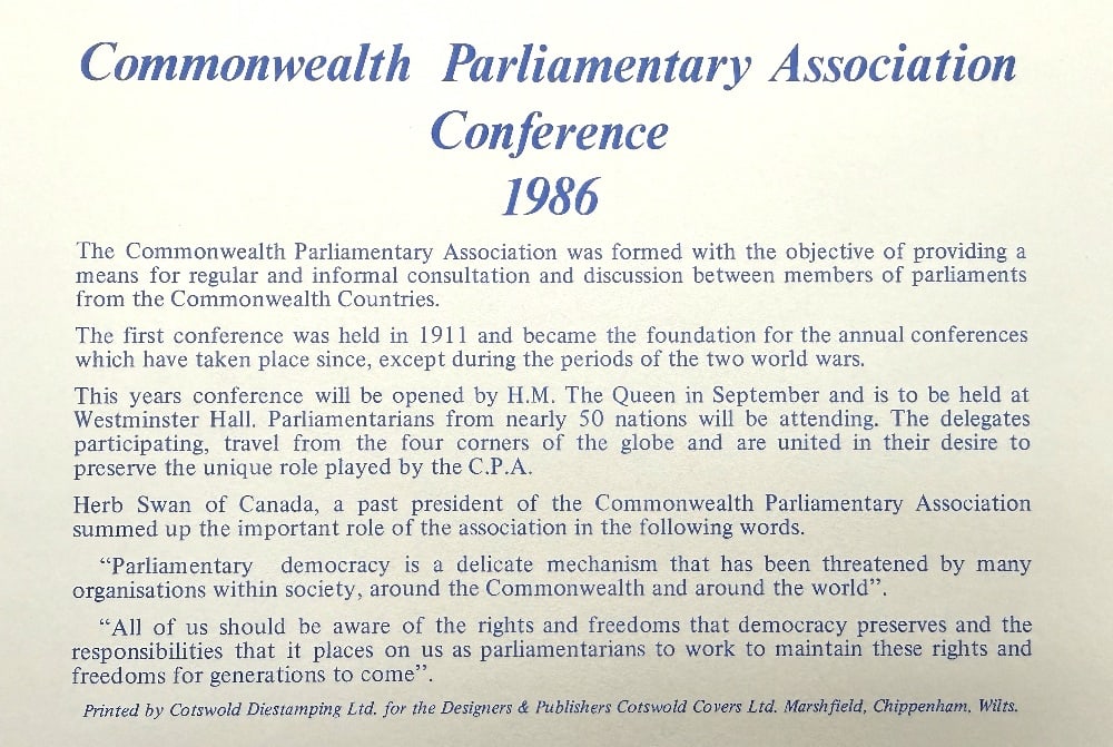 Tony Blair Hand Signed 'Commonwealth Parliamentary Conference' First Day Cover FDC. Postmarked - 2