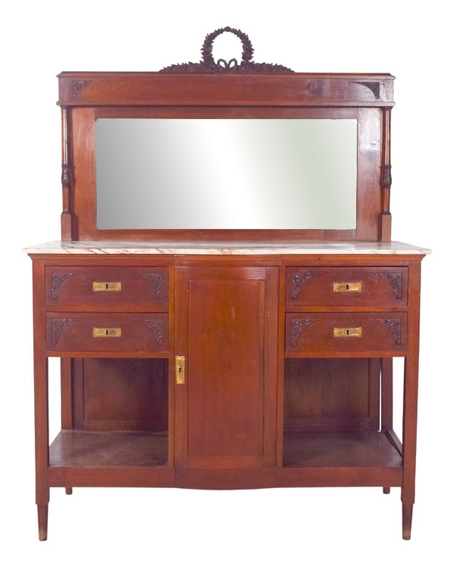 Vintage Sideboard with Marble Top and Mirror, 1920s (1 of 10)