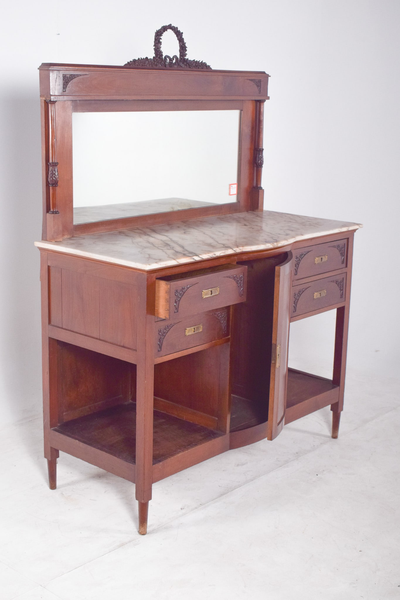 Vintage Sideboard with Marble Top and Mirror, 1920s - 4