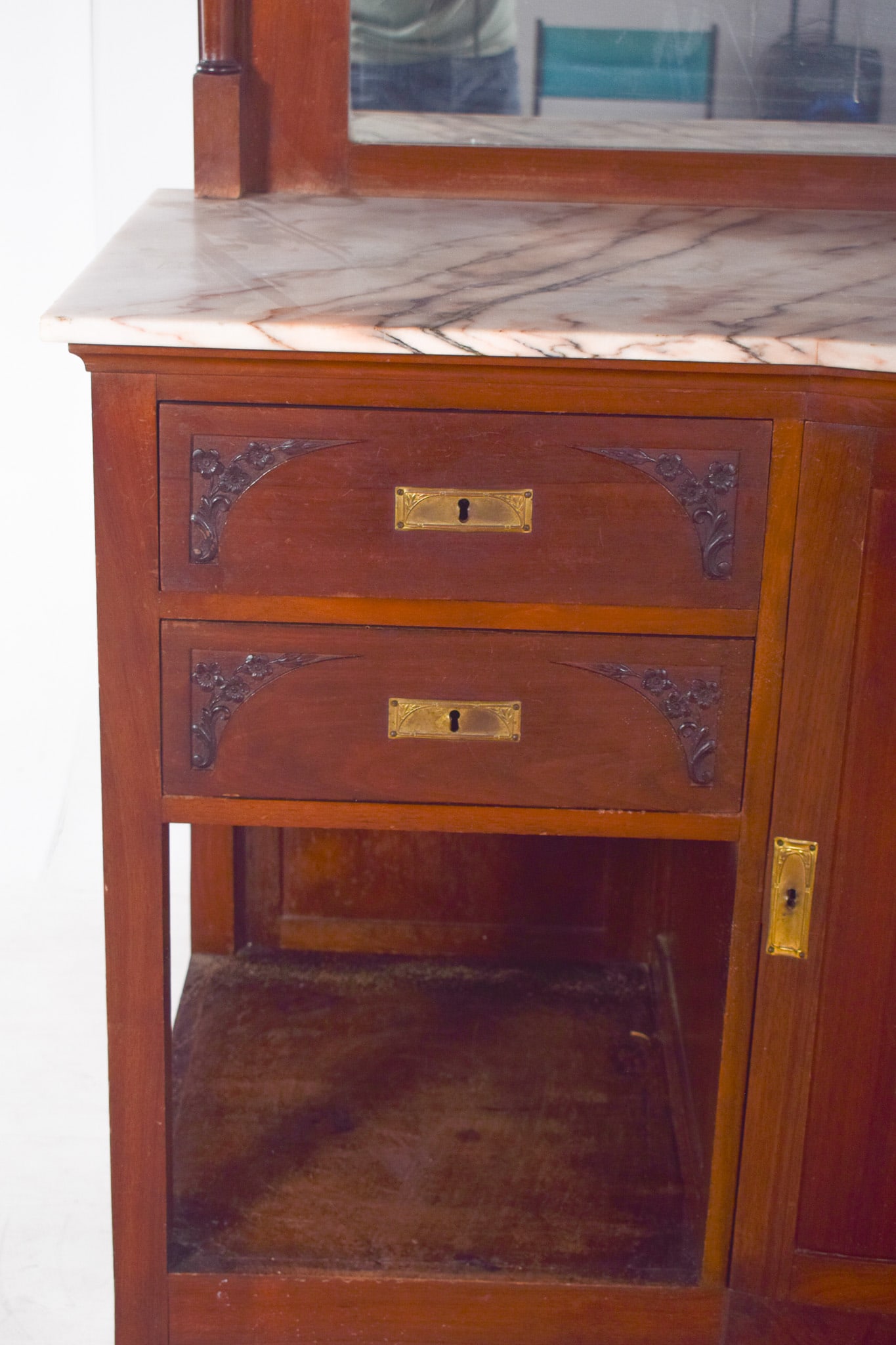 Vintage Sideboard with Marble Top and Mirror, 1920s - 6