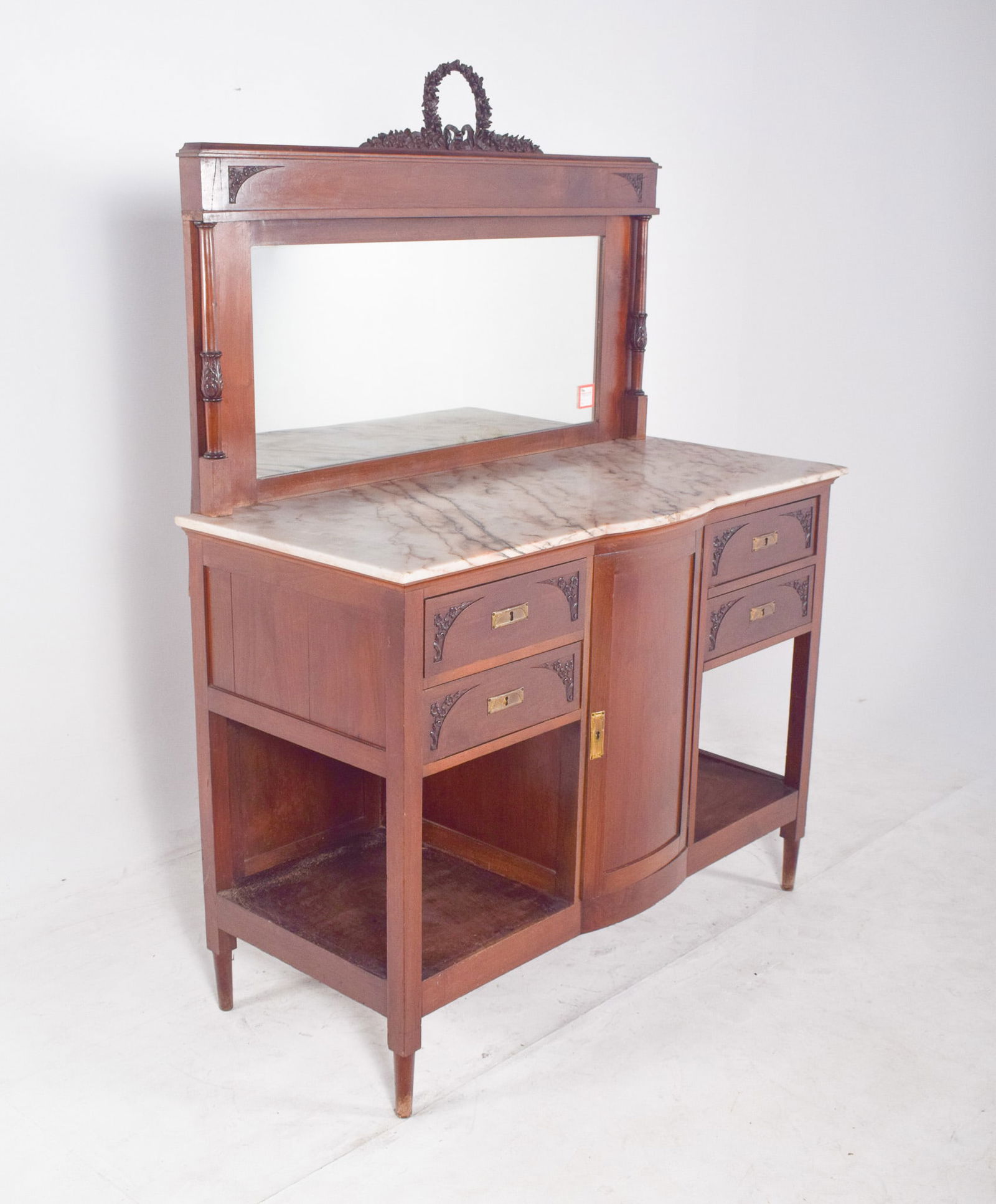 Vintage Sideboard with Marble Top and Mirror, 1920s - 8