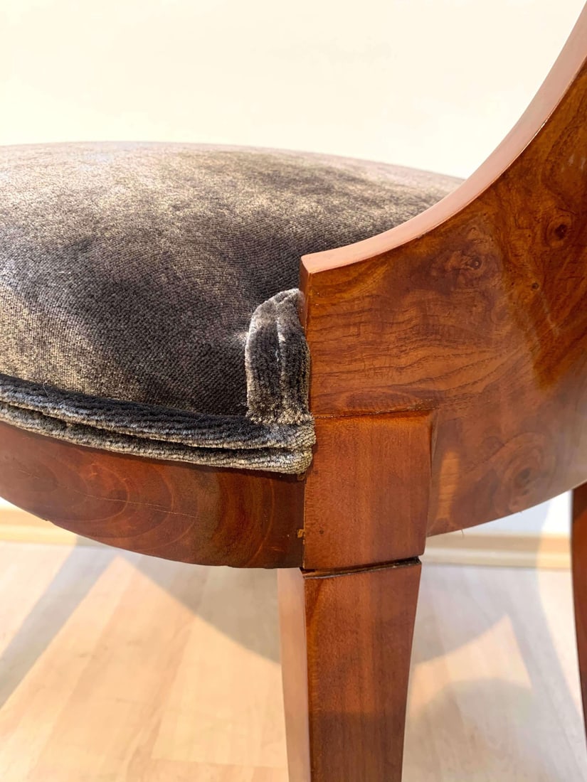 Ballon Chairs in Ash Veneer, Grey Velvet, Set of 4 - 17