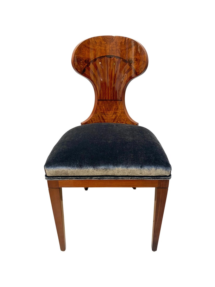 Ballon Chairs in Ash Veneer, Grey Velvet, Set of 4 - 4