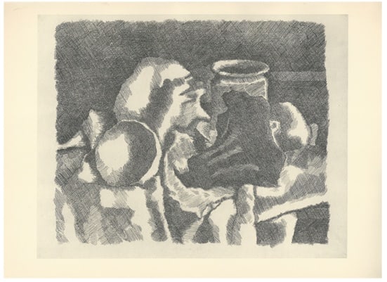 Morandi, Still Life with Drapery, 1957, Lithograph: Giorgio Morandi (1890–1964), “Il Poggio al Mattino” (Poggio in the Morning).Lithograph printed by Ars Italiae, conceived 1927 and printed 1957 under the artist’s supervision