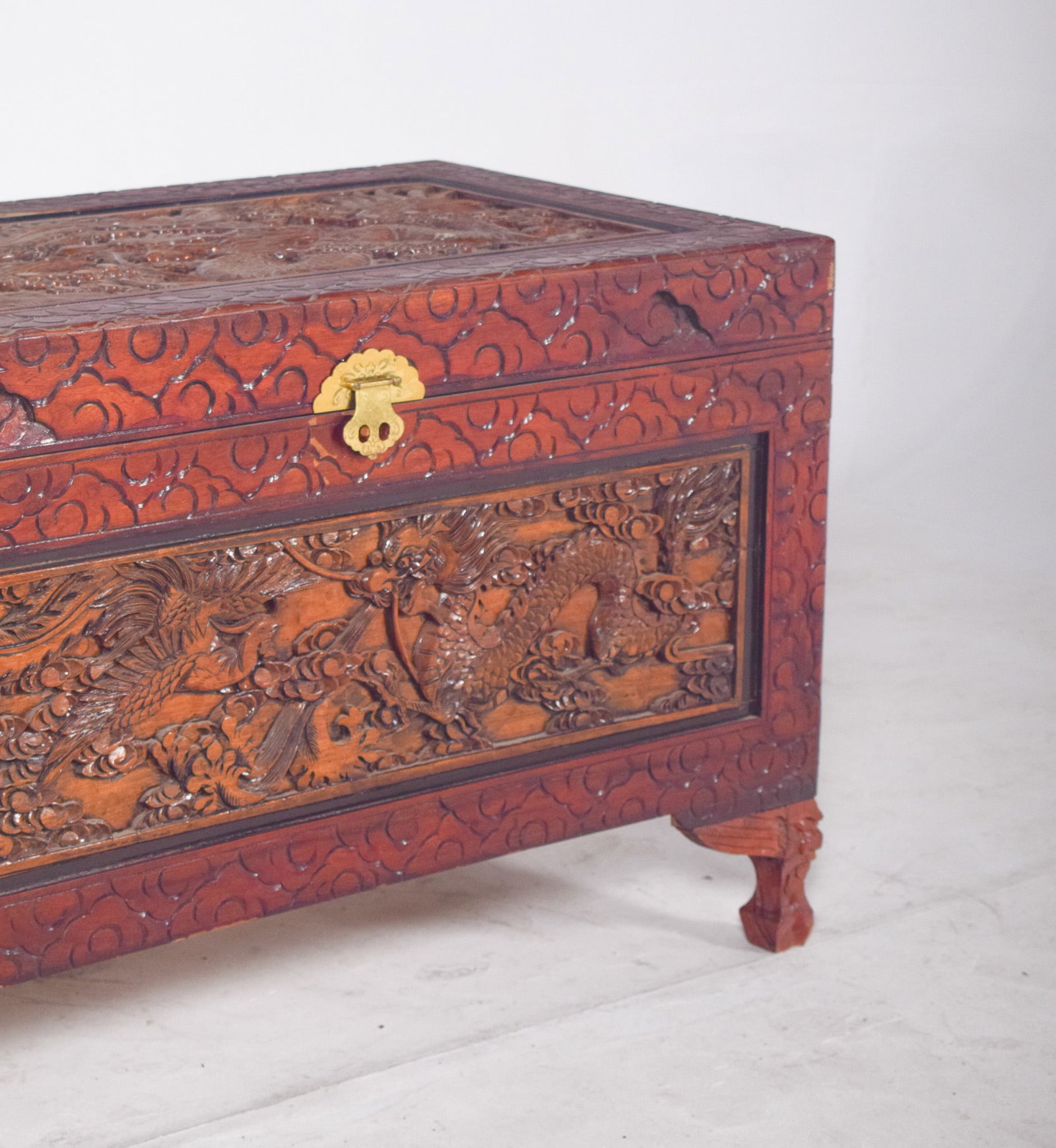 Antique Painted Oriental Carved Chest - 12