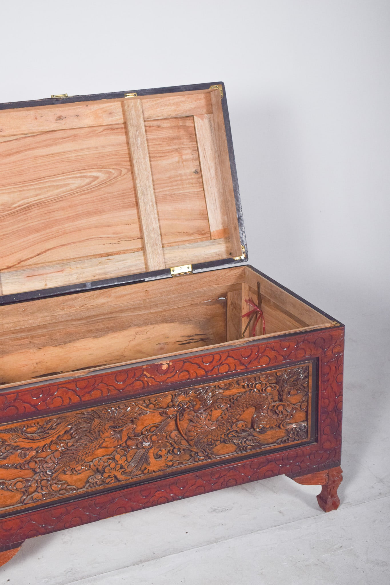 Antique Painted Oriental Carved Chest - 6