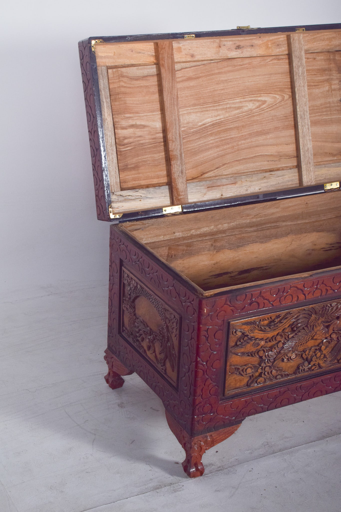 Antique Painted Oriental Carved Chest - 8