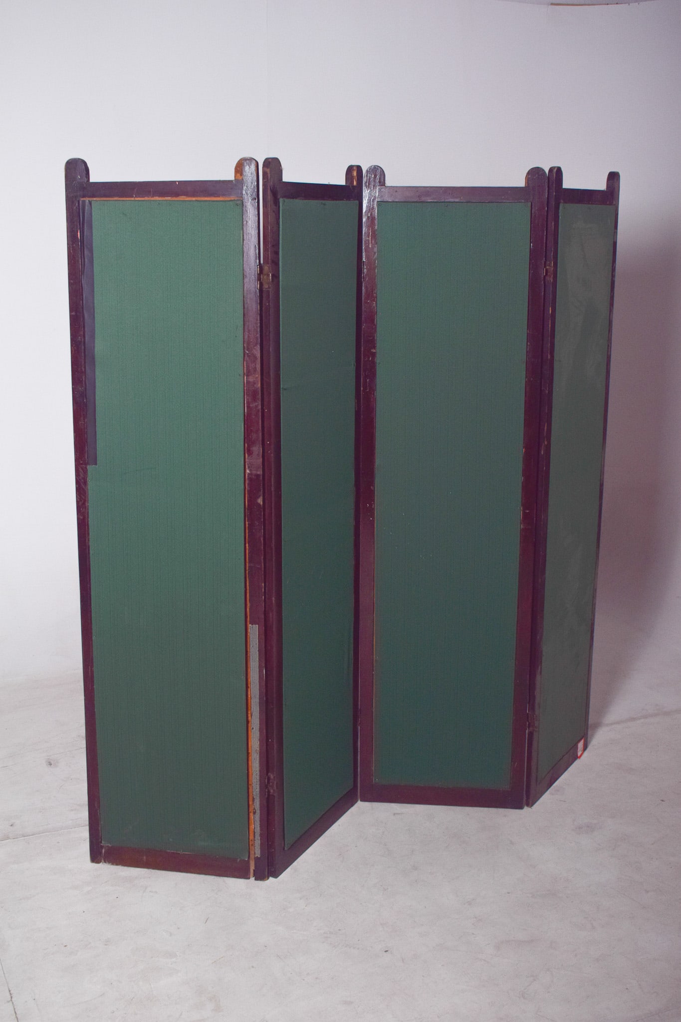 Wooden Folding Screen with Green Fabric Panels, 1950 - 2