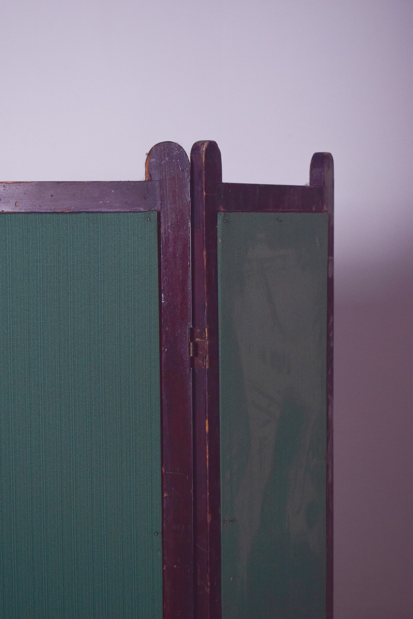 Wooden Folding Screen with Green Fabric Panels, 1950 - 3