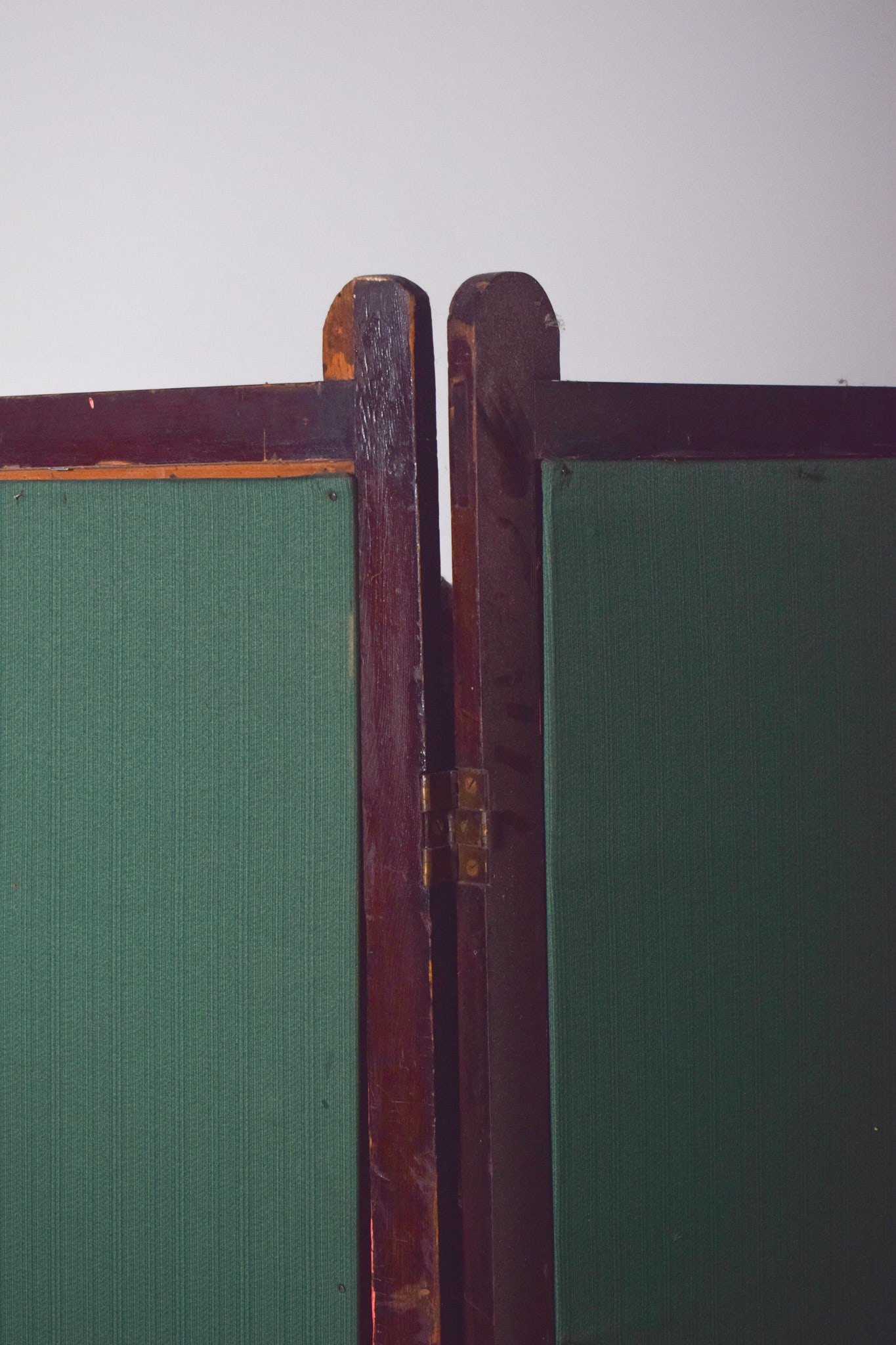 Wooden Folding Screen with Green Fabric Panels, 1950 - 4