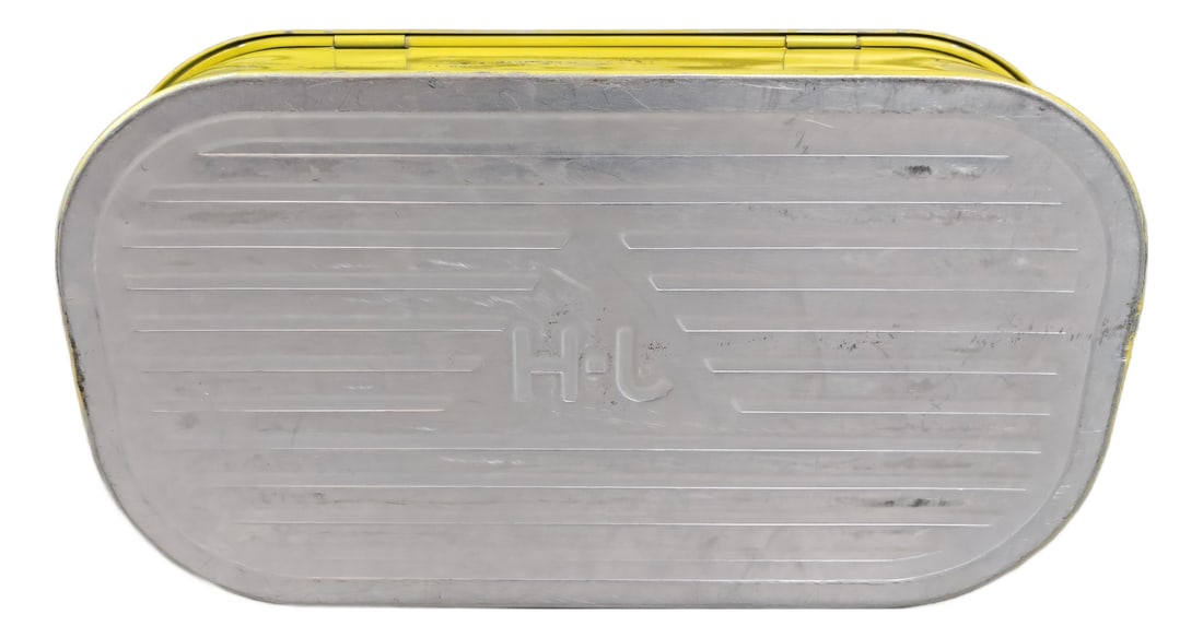 Modern Lunch Box in Tin by Nils Johan, Sweden, 1950s: Country of Manufacture: Sweden Design Period: 1950 to 1959 Production Period: 1950 to 1959 Restoration and Damage Details: Heavy signs of use Detailed Condition: Good — This vintage/antique