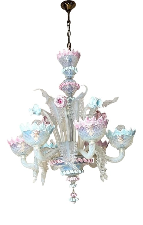 Murano Glass Chandelier from Ca Rezzonico, 1980s: A most expressive and rare ceiling lamp, designed and created in the legendary "Ca Rezzonico- Murano, Venice" ateliers, most likely the best design they ever created.Extremely limited "Fantasy"