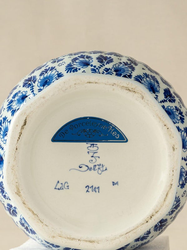 Ceramic Table Lamp with Green Ikat Shade by Royal Delft - 10