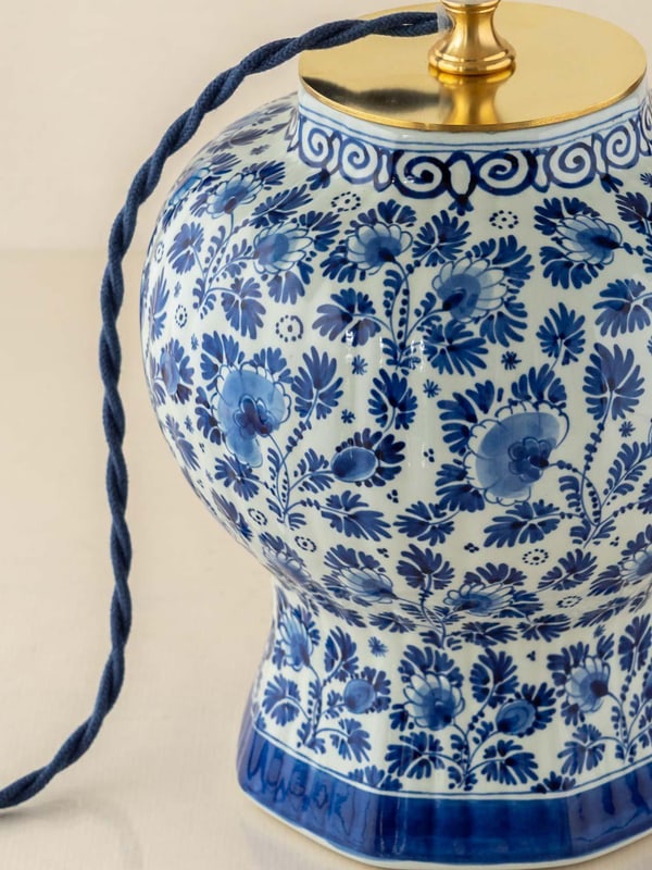 Ceramic Table Lamp with Green Ikat Shade by Royal Delft - 2