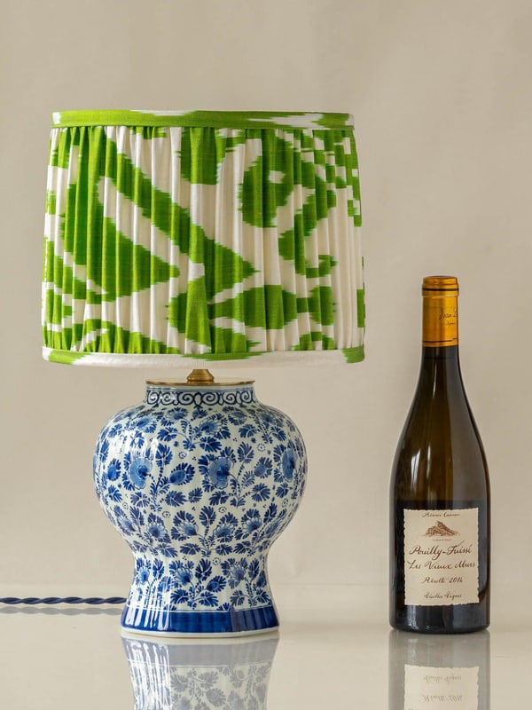 Ceramic Table Lamp with Green Ikat Shade by Royal Delft - 3