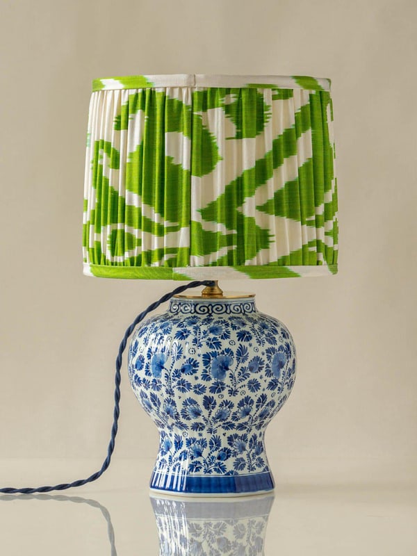 Ceramic Table Lamp with Green Ikat Shade by Royal Delft - 5