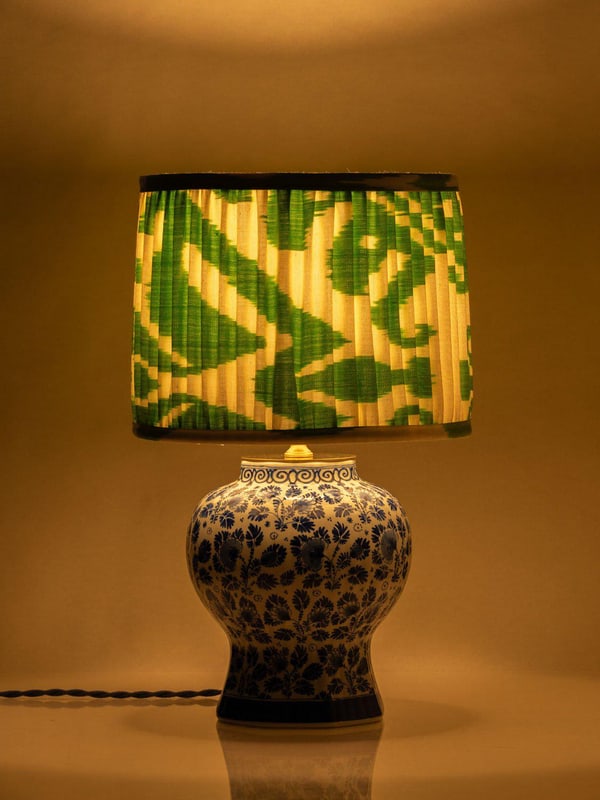 Ceramic Table Lamp with Green Ikat Shade by Royal Delft - 8