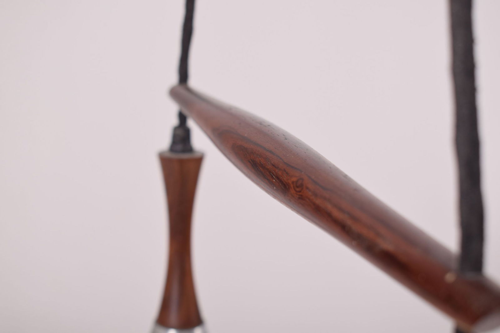 Mid-Century Rosewood, Metal and Glass Dual Pendant Lamp - 6