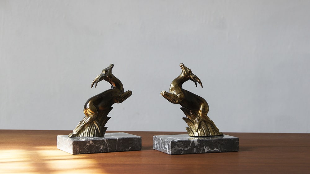Antelope Bookends on Marble Bases, 1930s, Set of 2 - 4