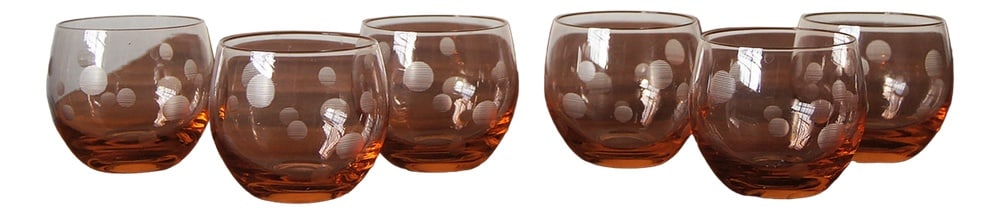 Vintage Roly Poly Glasses, 1940s, Set of 6: Roly Poly glasses are the essence of mid-century modern style — simple, sensual, and full of character. Designed without a stem, with a rounded, bulbous shape that fits perfectly in the hand,