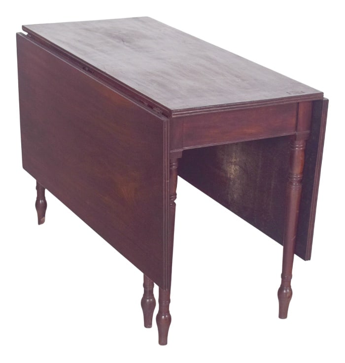Portuguese Flip Flap Square-Topped Table, 1920s: Square-top table. In dark wood, it has a polished finish, giving the piece a sober and timeless look.The top is made up of three parts, a fixed central part and two rectangular side flaps, which can