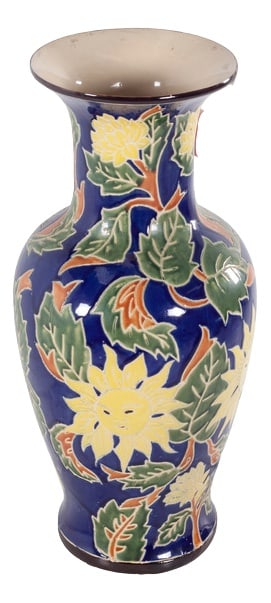 Large Danish Ceramic Vase, 1960s: Vase with a floral decoration and a blue background. Suitable for decorating your home in an elegant and refined way Country of Manufacture: Denmark Design Period: 1960 to 1969 Production Period: