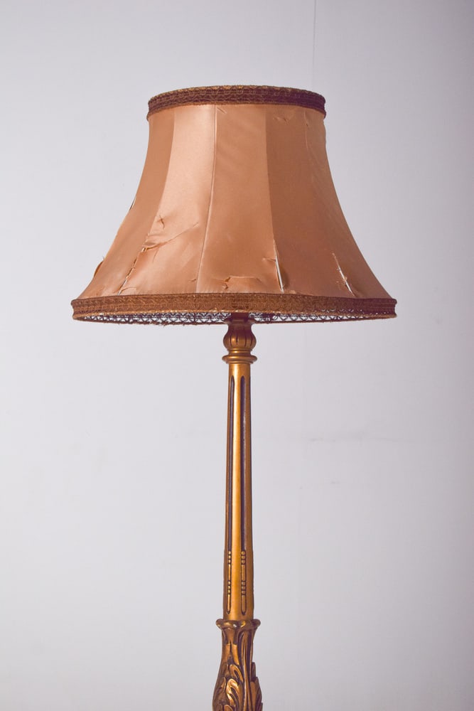 Gilded Wooden Floor Lamp with Fabric Lampshade, 1890 - 2